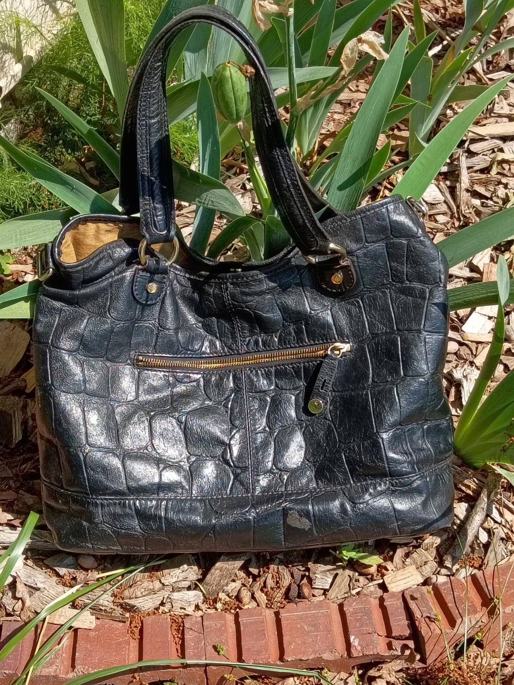 ANTONIO MELANI Black Croc-Embossed Top-Handle Tote - Picture 2 of 8